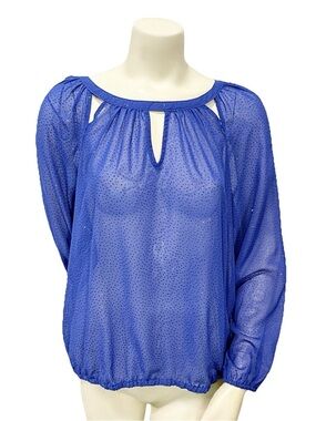 Jennifer Lopez Blue Sheer Glitter Blouse Size Large NWT